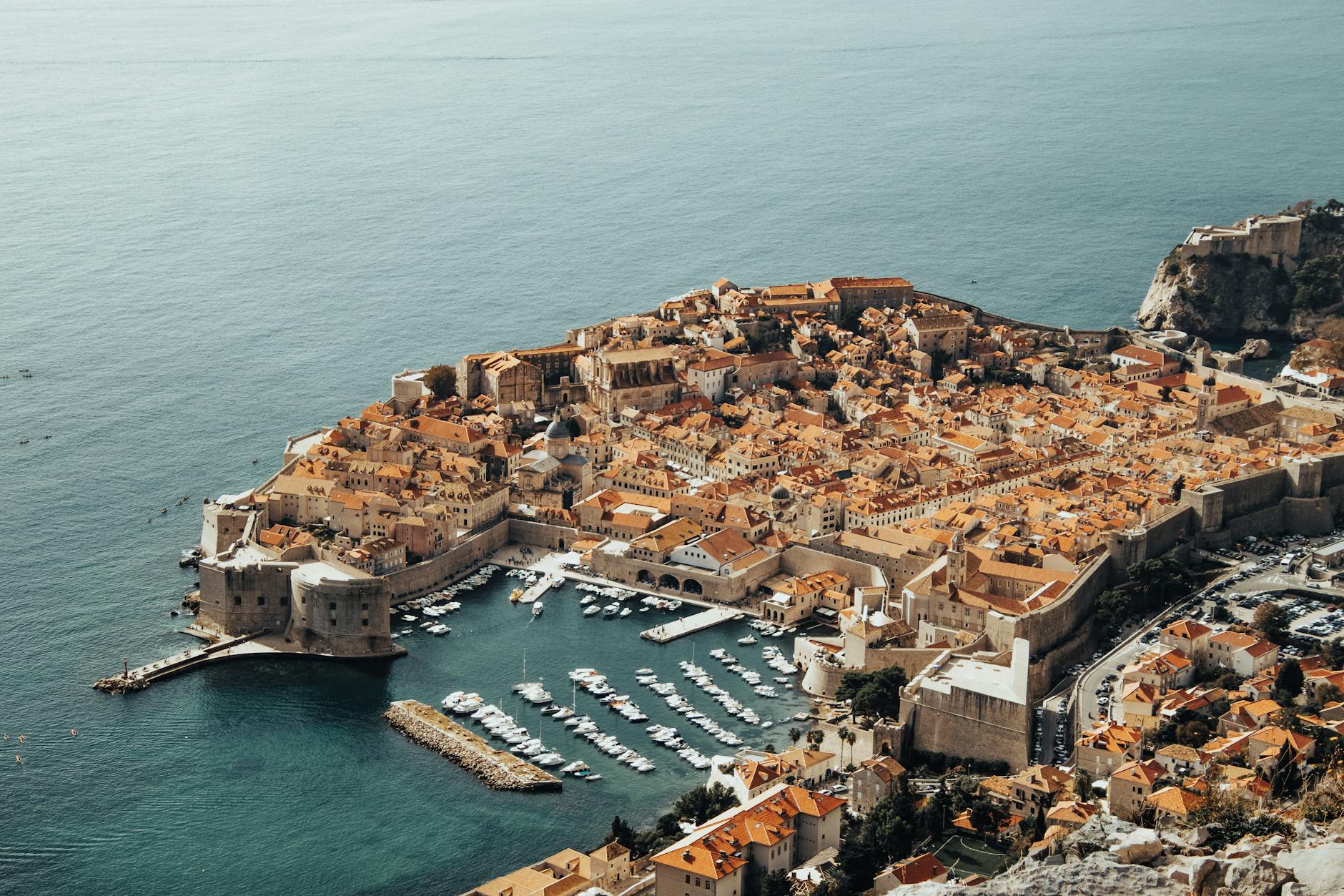 Captivating aerial view of the historic Old Town of Dubrovnik, Croatia, during the summer.